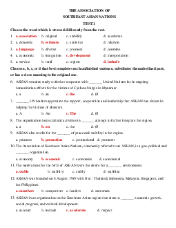 Bài tập tiếng Anh lớp 12 Unit 16 The Association of Southeast Asian Nations có đáp án
