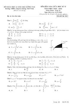 Đề giữa kì 2 Toán 12 năm 2022 – 2023 trường chuyên Lương Thế Vinh – Đồng Nai
