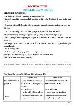 Đề cương ôn thi Lịch Sử 7 học kỳ 1 (có đáp án)