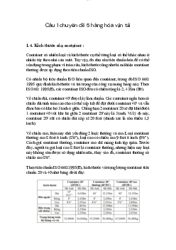 Câu 1 Chuyên đề 5 hàng hóa vận tải - Logistics vận tải hàng hóa | Trường Đại học Giao thông Vận Tải