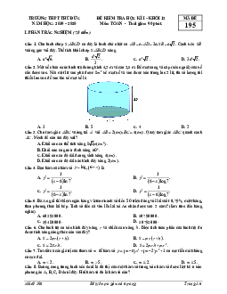 Đề kiểm tra học kì 1 Toán 12 năm 2019 – 2020 trường THPT Thủ Đức – TP HCM