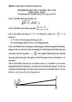 Đề cuối học kì 1 Toán 9 năm 2023 – 2024 phòng GD&ĐT quận 8 – TP HCM