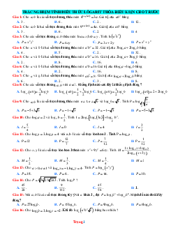 TOP 27 Câu hỏi trắc nghiệm Toán 11 dạng Tính biểu thức lôgarit thỏa điều kiện cho trước
