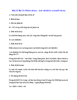 Hóa 10 Bài 23: Hiđro clorua - Axit clohiđric và muối clorua
