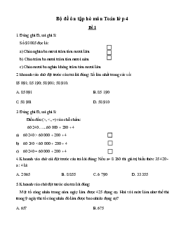 Bộ đề ôn tập hè môn Toán lớp 4 | Bài tập