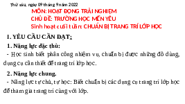 Giáo án điện tử Hoạt động trải nghiệm 3 Cánh diều: Chuẩn bị trang trí lớp học
