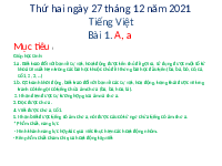 Giáo án điện tử Tiếng việt 1 bài 1 Chân trời sáng tạo: Học vấn: A,a