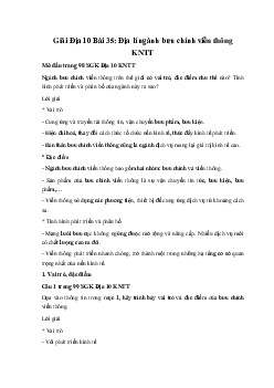 Giải Địa 10 Bài 35: Địa lí ngành bưu chính viễn thông KNTT