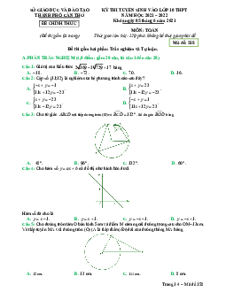 Đề tuyển sinh vào lớp 10 môn Toán năm 2021 – 2022 sở GD&ĐT Cần Thơ