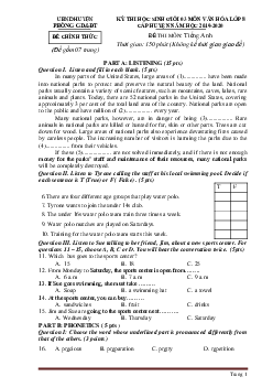 Đề thi học sinh giỏi Tiếng Anh 8 cấp huyện 2019-2020 có đáp án