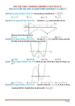 Trắc nghiệm chương 1 giải tích 12 trích từ đề thi tốt nghiệp thpt 2020 có đáp án và lời giải
