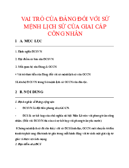 Vai trò của Đảng đối với sự mệnh lịch sử của giai cấp công nhân?