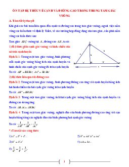 Tài liệu Toán 9 chủ đề một số hệ thức về cạnh và đường cao trong tam giác vuông