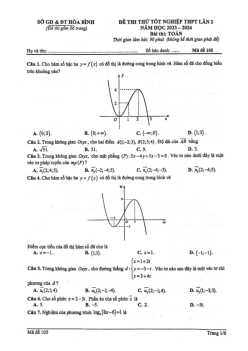 Đề thi thử tốt nghiệp THPT 2024 môn Toán lần 2 sở GD&ĐT Hòa Bình