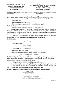 Đề thi thử Toán vào lớp 10 năm 2021 trường THPT Hoàng Mai – Hà Nội