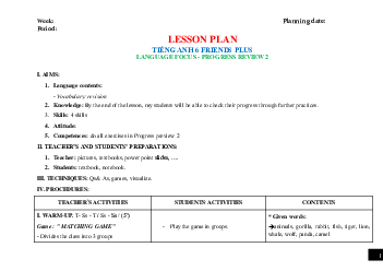 Giáo án Tiếng Anh 6 sách Friends Plus Review 2