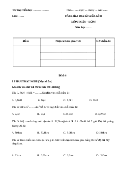 Đề thi giữa kì 2 lớp 5 môn Toán - Đề 6