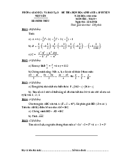 Đề thi HSG huyện Toán 7 năm 2013 – 2014 phòng GD&ĐT Việt Yên – Bắc Giang