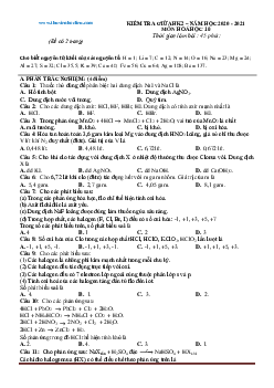 Đề kiểm tra (đề 1) giữa học kỳ 2 môn Hóa 10 có đáp án