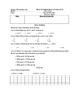 Đề kiểm tra học kì 2 môn Toán lớp 4 năm học 2014-2015 Phòng GD-ĐT Bản Cầm, Lào Cai