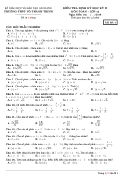 Đề kiểm tra định kỳ Giải tích 12 chương 4 trường THPT Võ Thành Trinh – An Giang