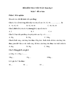 Phiếu bài tập cuối tuần Toán 3 - Tuần 8 (cơ bản) |  Cánh Diều