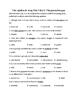 Trắc nghiệm từ vựng Unit 2 The generation gap | Tiếng anh 11 Global Success