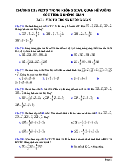Bài tập trắc nghiệm vectơ trong không gian-quan hệ vuông góc trong không gian môn Toán lớp 11 (có đáp án)