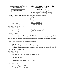 Đề thi HK2 Toán 6 năm học 2016 – 2017 phòng GD và ĐT Kim Sơn – Ninh Bình