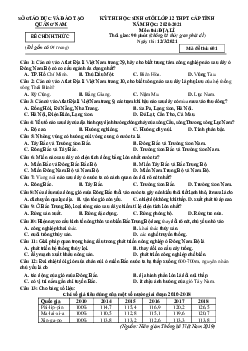 Đề thi HSG Địa Lí 12 Sở giáo dục và Đào tạo Quảng Nam 2021 (có đáp án)
