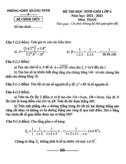 Đề học sinh giỏi Toán 6 năm 2022 – 2023 phòng GD&ĐT Quảng Ninh – Quảng Bình