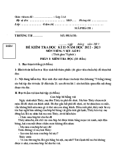 Đề thi học kì 2 môn Tiếng Việt 3 năm 2022 - 2023 (Đề 1) | Cánh diều