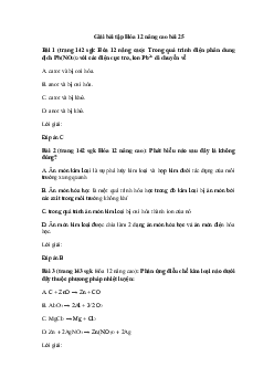 Hóa học 12 - Luyện tập: Sự điện phân - Sự ăn mòn kim loại - Điều chế kim loại