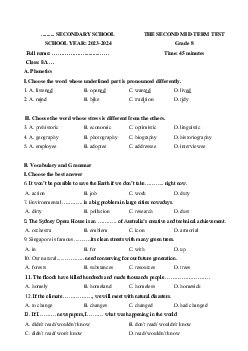 Đề thi giữa học kì 2 môn Tiếng Anh 8 năm 2023 - 2024 sách Chân trời sáng tạo - Đề 1