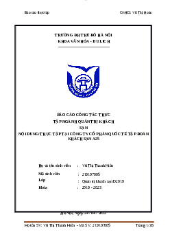 Báo cáo: Thực tập tại công ty cổ phần quốc tế tập đoàn khách sạn A25 | Trường Đại Học Thủ Đô Hà Nội