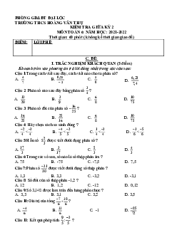 Đề giữa kỳ 2 Toán 6 năm 2021 – 2022 trường THCS Hoàng Văn Thụ – Quảng Nam