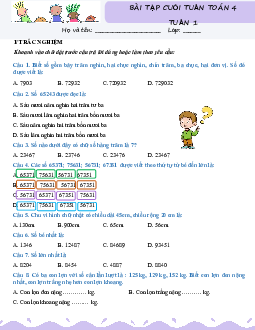 Giải Bài tập cuối tuần lớp 4 môn Toán Kết nối tri thức - Tuần 1