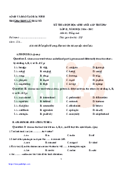 Kỳ thi chọn học sinh giỏi cấp trường lớp 12, môn Tiếng Anh năm học 2016 - 2017 - Trường THPT Lý Thái Tổ - Bắc Ninh
