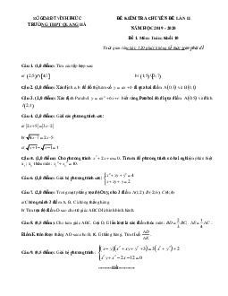 Đề kiểm tra chuyên đề Toán 10 lần 2 năm 2019 – 2020 trường Quang Hà – Vĩnh Phúc