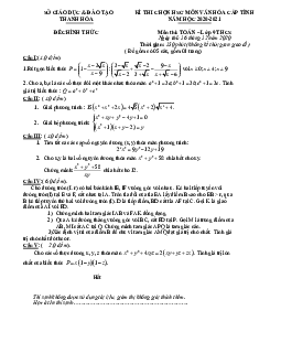 Đề thi chọn HSG Toán 9 cấp tỉnh năm 2020 – 2021 sở GD&ĐT Thanh Hóa