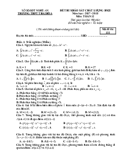 Đề thi KSCL Toán 12 HK2 năm 2017 – 2018 trường THPT Thái Hòa – Nghệ An