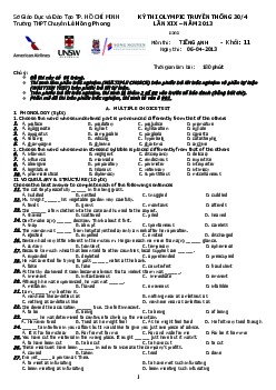 Đề thi Olympic truyền thống 30-4 lần thứ XIX - năm 2013 THPT Chuyên Lê Hồng Phong, TP Hồ Chí Minh môn Tiếng Anh lớp 11 có đáp án + Tổng hợp tất cả đề thi đề xuất