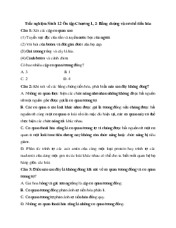 Trắc nghiệm Sinh học 12: Ôn tập chương 1, 2
