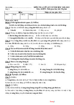 Đề kiểm tra giữa học kỳ 2 môn KHTN 6 sách KNTT (có đáp án)