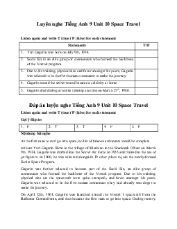 Luyện nghe Tiếng Anh 9 Unit 10 Space Travel