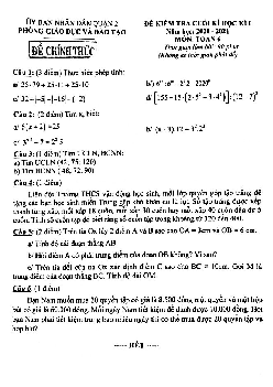 Đề kiểm tra cuối học kì 1 Toán 6 năm 2020 – 2021 phòng GD&ĐT Quận 2 – TP HCM