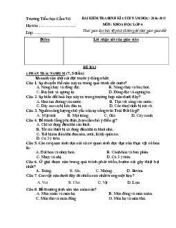 Đề thi học kì 2 môn Khoa học lớp 5 trường tiểu học Cẩm Vũ, Hải Dương năm 2016 - 2017