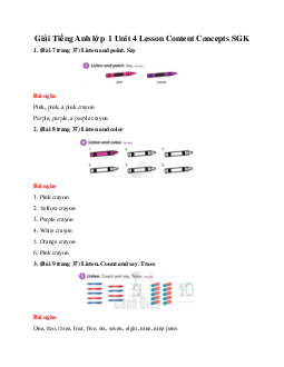 Giải Tiếng Anh lớp 1 Unit 4 Lesson Content Concepts SGK | Explore Our World