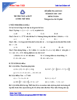 Đề kiểm tra học kỳ 1 Toán 6 năm học 2018 – 2019 trường Lương Thế Vinh – Hà Nội