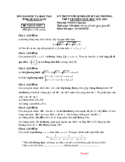 Đề thi tuyển sinh vào lớp 10 THPT chuyên năm học 2022-2023 môn toán chuyên Sở GD Quảng Nam (có đáp án và lời giải chi tiết